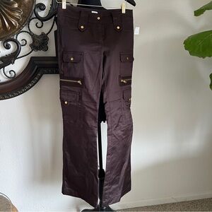 Cache Women’s Chocolate Brown Cargo Parachute Pants NWT Vintage Gold Hardware 4